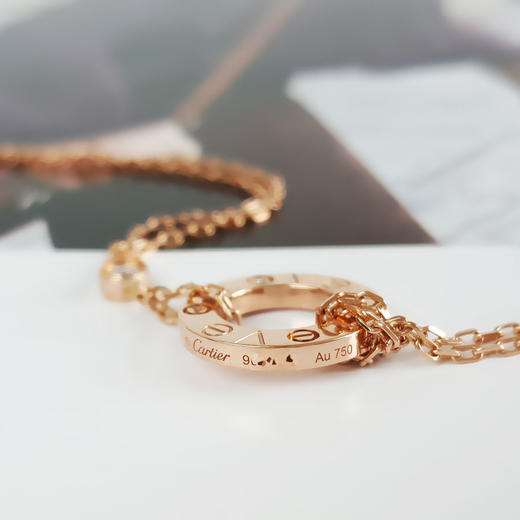 【95新】Cartier卡地亚LOVE系列B6063600玫瑰金镶2钻小圆饼LOVE手链 链长约18.5cm女士300126HS21 商品图6