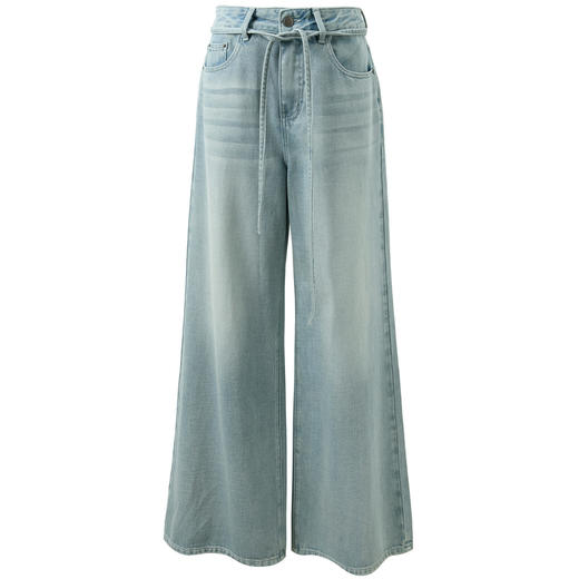 【100棉】三彩2026春季新款复古水洗收腰休闲裤牛仔裤长裤阔腿裤S 商品图4