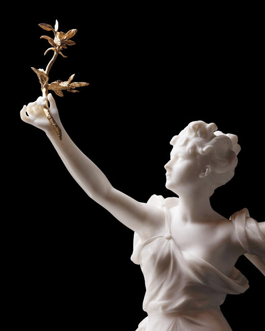 独角鹿西洋古董19世纪末法国雕塑家 Luca Madrassi 签名出品大型大理石杰作《世界之和平与自由》 商品图4