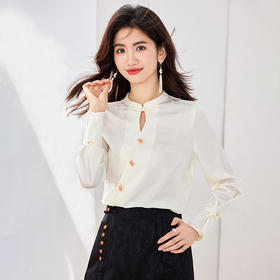 西遇新中式国风上衣女2026年春季新款圆领斜襟盘扣修身长袖衬衫SS060154
