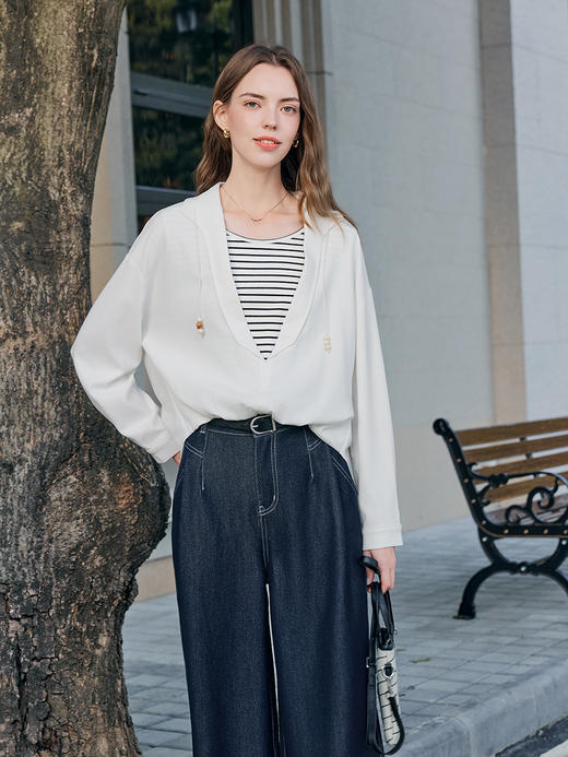 【百图lulu定制】【航海家衬衫】 独特  别致  弧形  收腰 假两件拼接长袖衬衫 商品图8