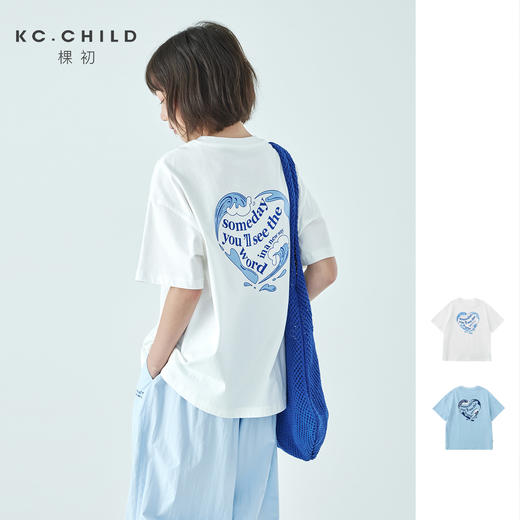 棵初26年夏季新款亲子中大女童爱心图案印花短袖T恤纯棉宽松上衣 商品图0