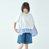 棵初26年夏季新款中大女童不规则拼接休闲短袖纯棉条纹假两件T恤 商品缩略图3