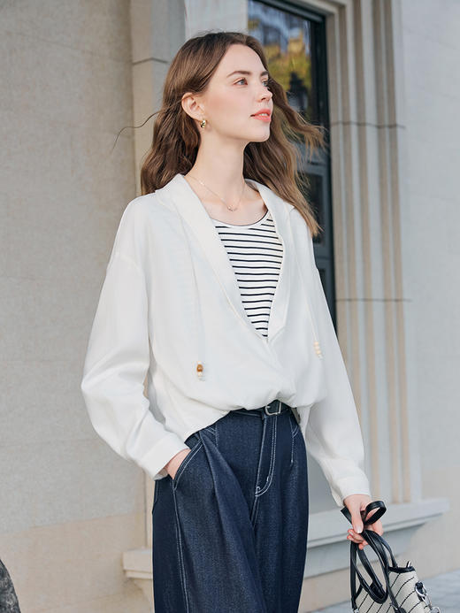 【百图lulu定制】【航海家衬衫】 独特  别致  弧形  收腰 假两件拼接长袖衬衫 商品图6