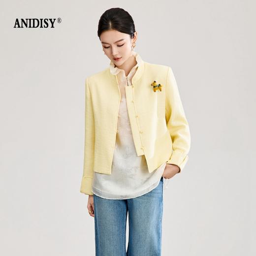 2026春装新中式立领长袖单排扣小马胸针短外套 商品图2