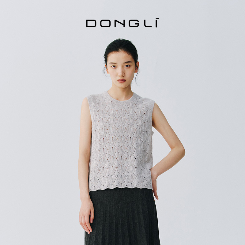 东黎 • 复苏的呼吸 山羊绒女士圆领镂空轻盈透气春季百搭背心 6029