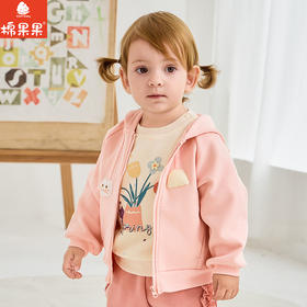 棉果果春季新品女童针织纯棉卡通可爱立体图案针织连帽外套M122100226103