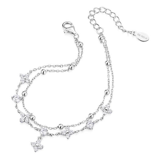 卡蒂罗KADER 幸运双重奏手链 四叶草甜美小清新森系气质双层星光点点圆珠小众设计感可调节拼接链 灵动闪耀吸睛 手链 女款 银色 商品图1