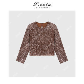 A008潘依绣丁丁宠粉亮片重工高级感圆领上衣Q3495