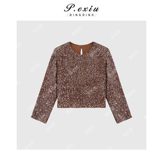 A008潘依绣丁丁宠粉亮片重工高级感圆领上衣Q3495 商品图0