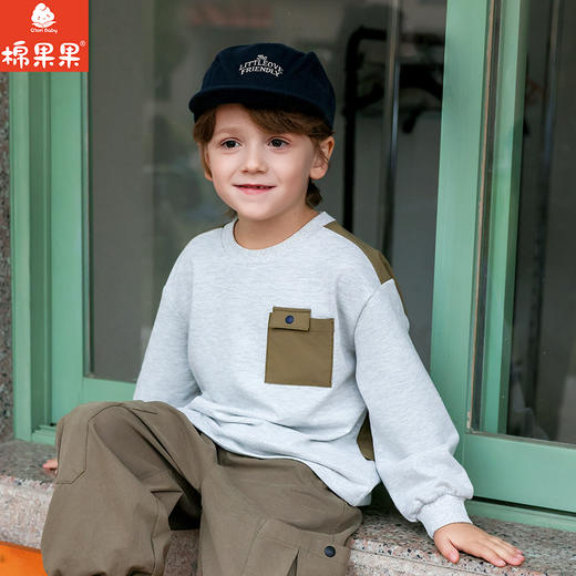 棉果果春季新品男童纯棉小线圈字母印花圆领套头卫衣M112180226156 商品图0