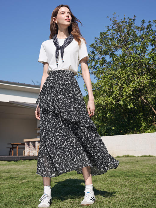 【百图lulu定制】【夏荷半裙】 南法  气质  荷叶边   高腰碎花半身裙 商品图4