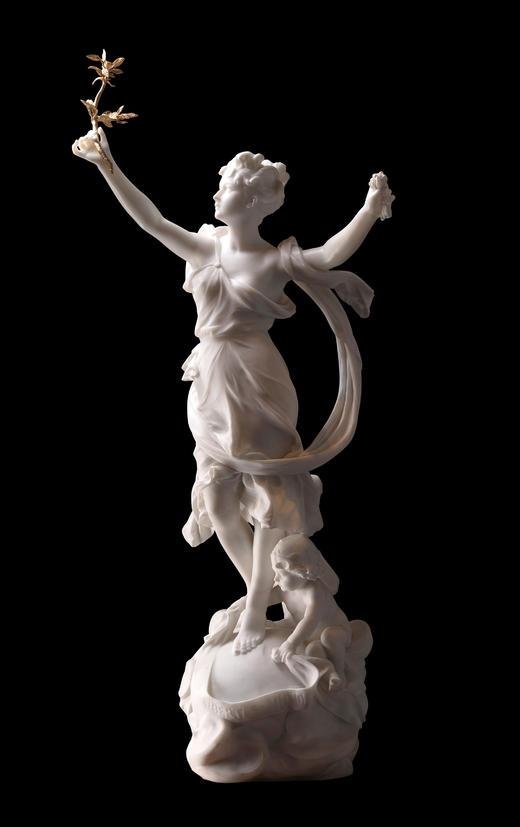 独角鹿西洋古董19世纪末法国雕塑家 Luca Madrassi 签名出品大型大理石杰作《世界之和平与自由》 商品图0