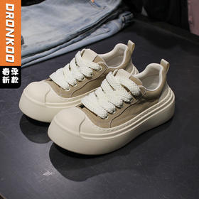 DRONKOO 2026 系带刘海鞋头后帮拼皮暗格纹布发泡厚底低帮板鞋