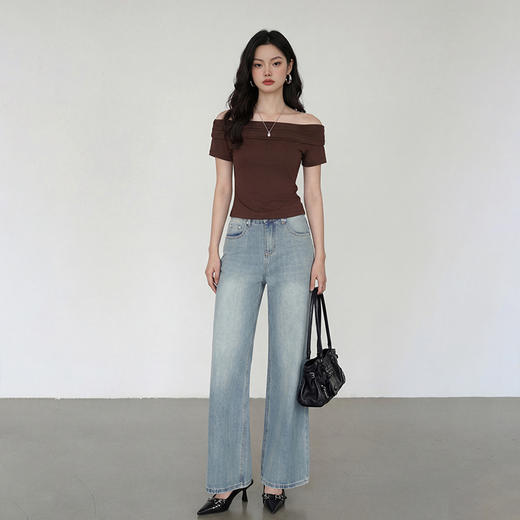 西遇美式复古做旧阔腿牛仔裤女2026年春季新款宽松高腰显瘦直筒裤E0060145 商品图3