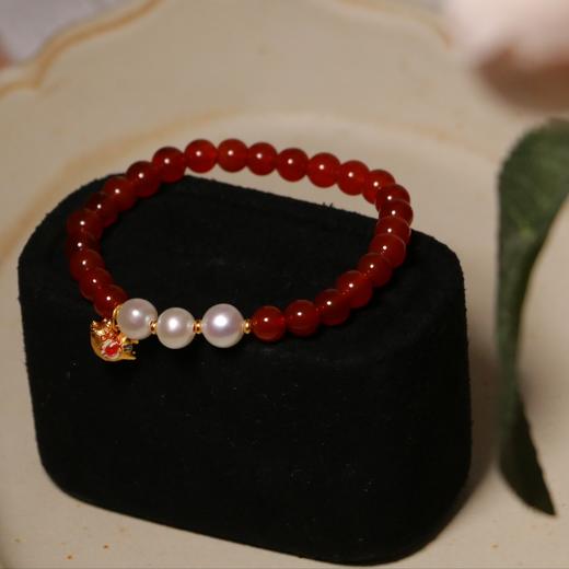 红玛瑙珍珠手串 单颗珍珠 5-6mm 玛瑙珠子 4mm  三颗珍珠 6-7mm 玛瑙珠子 6mm 配件 925 银镀金   新年氛围感 商品图9