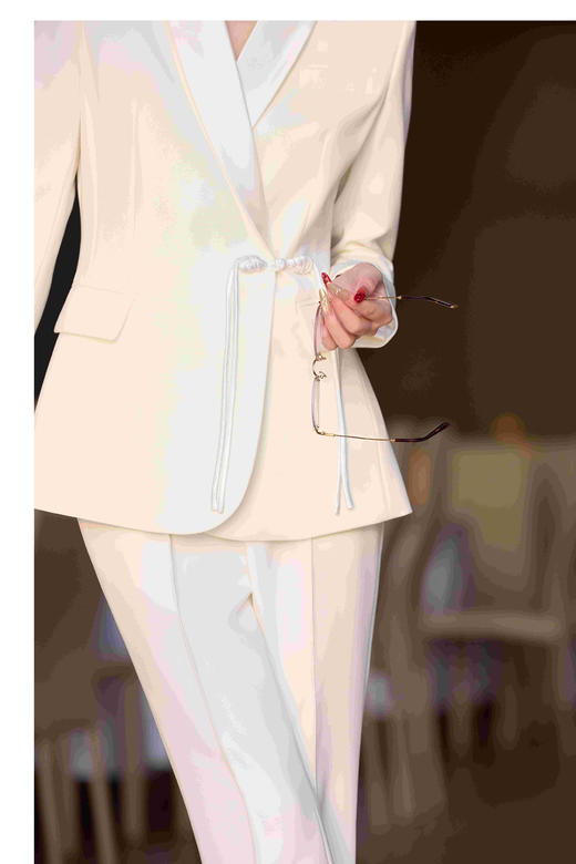 法小曼*子珍白色西装外套女高级感醋酸缎面新中式国风西服套装2026春季新款 商品图1