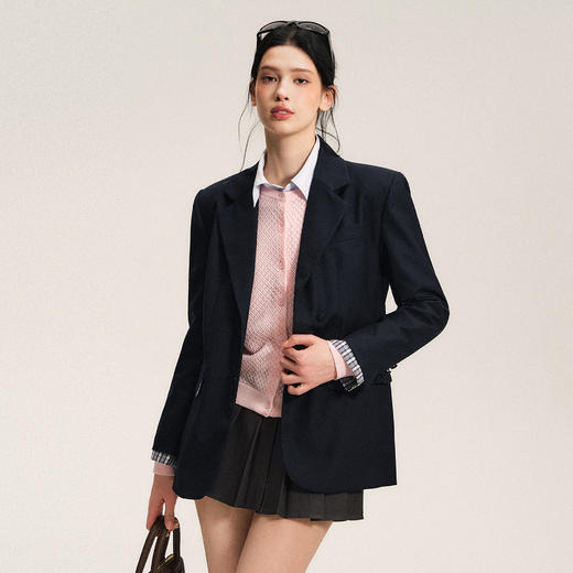 Ariseism 美式复古拼接学院风西装外套女春季新款上衣 商品图2