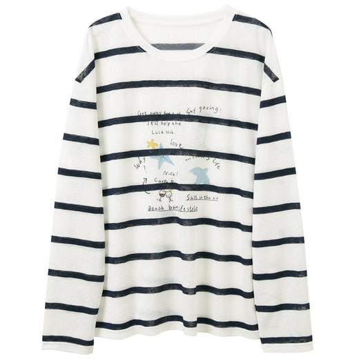 【莱赛尔】三彩2026春季新款字母印花条纹T恤宽松圆领长袖罩衫M 商品图4