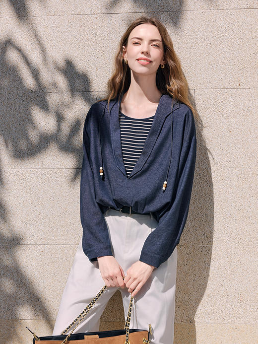 【百图lulu定制】【航海家衬衫】 独特  别致  弧形  收腰 假两件拼接长袖衬衫 商品图1