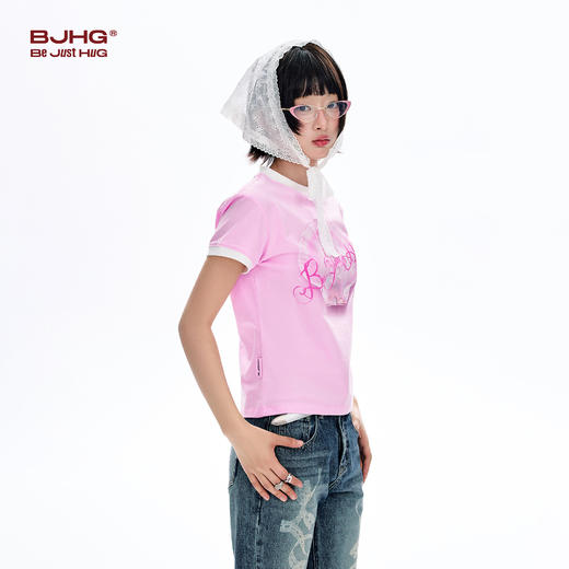 BJHG不计后果 正肩纯棉短袖T恤女款夏季2026新款合身舒适撞色半袖 商品图1