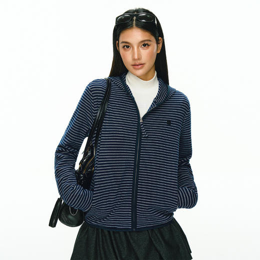 Ariseism 美式复古设计感条纹连帽开衫卫衣外套女春季新款上衣 商品图2