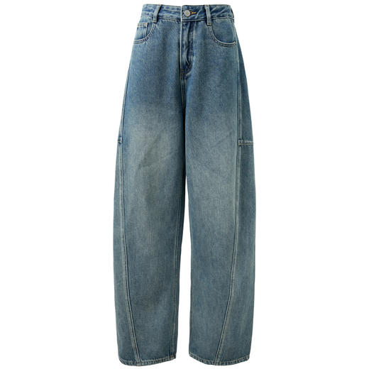 三彩2026春季新款复古休闲裤高腰牛仔裤长裤宽松弯刀裤显瘦垂感M 商品图4