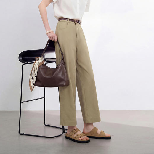 三彩2026春季新款高智感休闲裤九分裤高腰通勤西装裤卡其直筒裤M 商品图1