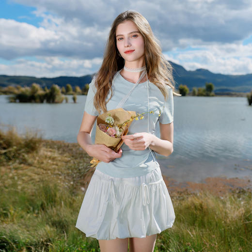 【瘦瘦T】三彩2026春季新款圆领正肩短袖T恤修身短款收腰显瘦M 商品图1