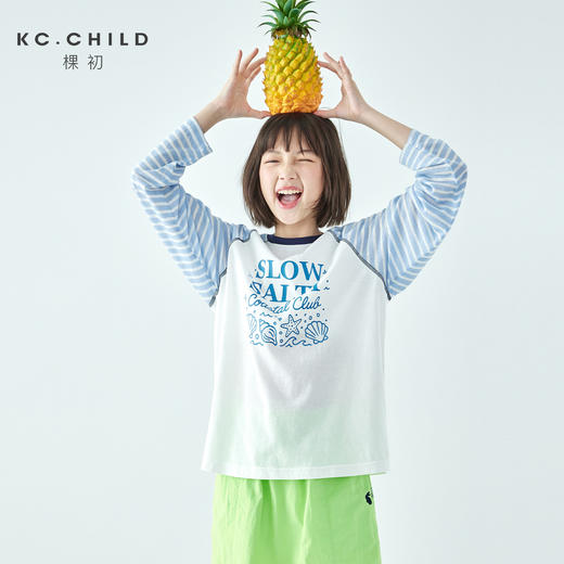 棵初2026年夏季新款亲子中大女童插肩条纹长袖T恤轻薄宽松上衣 商品图0