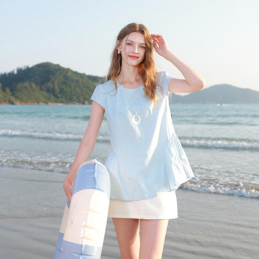 【100棉】三彩2026春季新款圆领短袖娃娃衫衬衣套头小衫宽松M 商品图3