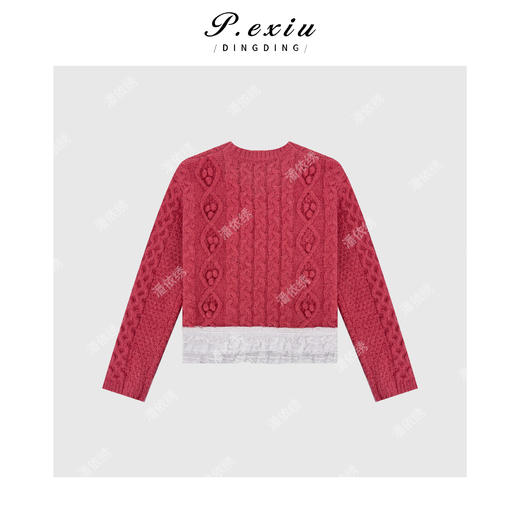 A008潘依绣丁丁宠粉韩版毛球麻花拼接编制毛衣 Q34104 商品图1
