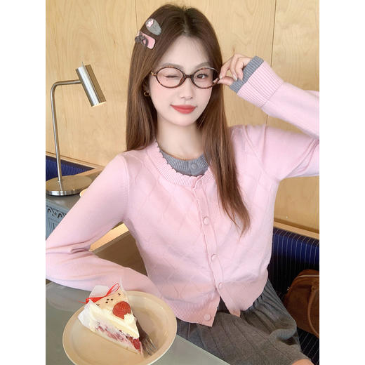 <曾小咸推荐>2.25现货秒杀 ！微信超特价！韩系假两件拼色针织开衫 日常219.99 立减130 秒杀89.99！！ 商品图1