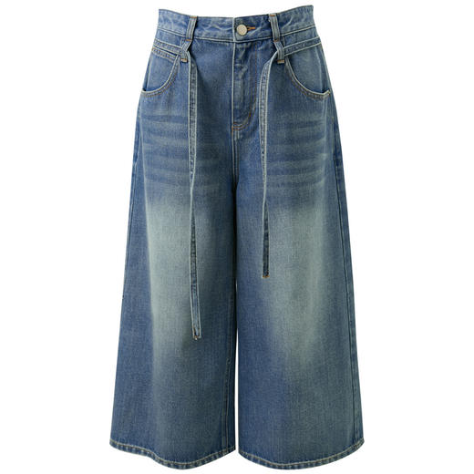 【100棉】三彩2026春季新款复古水洗收腰休闲裤七分裤牛仔裤宽松M 商品图4