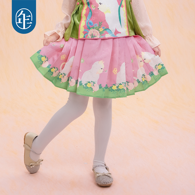 年衣童装女童短裙春季新款中式古风马面裙半身裙汉春意融融短裙