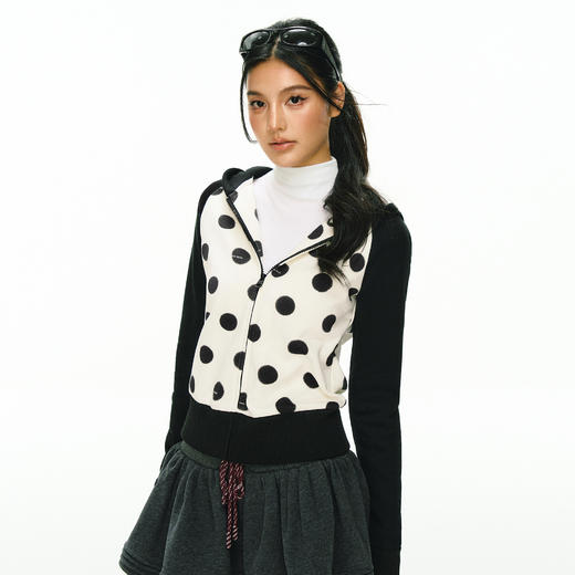 Ariseism美式设计感撞色波点短款连帽开衫卫衣外套女春秋新款上衣 商品图0