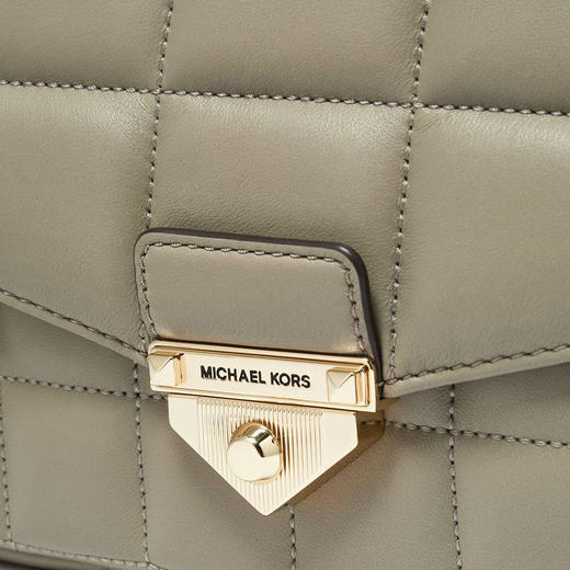 【品牌】 MK  Soho 超大号格纹皮质金属链条单肩斜挎包浅军绿色 商品图3