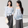 西遇斜领露肩蓝色衬衫女2026年春季新款不规则蕾丝薄款套头衬衣SS060150 商品缩略图4