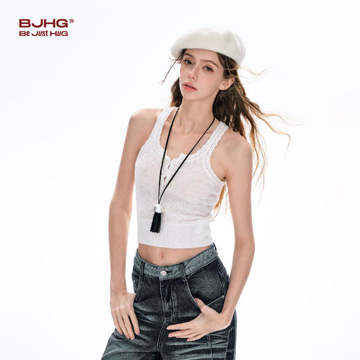 FTT FlyTheTruth镂空花边针织背心女夏季简约气质内搭U领吊带上衣 商品图3
