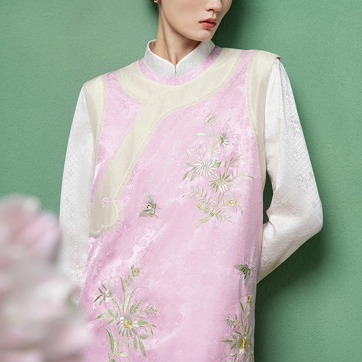 【林栖设计小店】花间芳菲|真丝罗绣花拼金葱纱2026春新款连衣裙1961234 商品图6