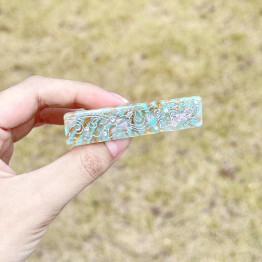 【云梦敦煌发夹】敦煌小众新中式荷花花纹水钻醋酸长方发夹一字夹复古国风发饰鸭嘴夹新款 商品图7