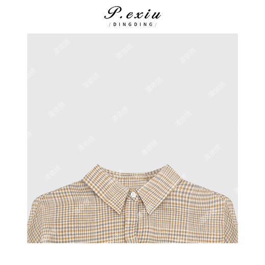 04-6潘依绣丁丁宠粉英伦风对条细格纹长袖衬衫Q84302 商品图2