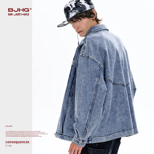 BJHG不计后果丹宁夹克外套男款春季美式做旧拼接潮牌仿牛仔开衫女 商品图0