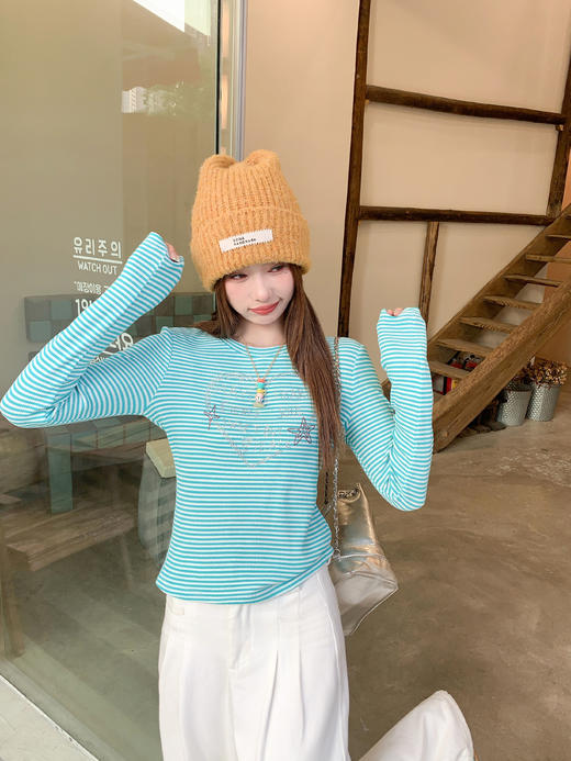 <曾小咸推荐>2.25现货秒杀 ！微信超特价！韩系条纹烫钻长袖 日常129.99 立减70 秒杀59.99！！ 商品图11