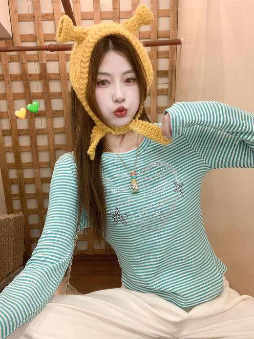 <曾小咸推荐>2.25现货秒杀 ！微信超特价！韩系条纹烫钻长袖 日常129.99 立减70 秒杀59.99！！ 商品图13