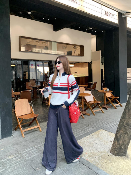 <曾小咸推荐>2.25现货秒杀 ！微信超特价！蓝白条纹拉链立领毛衣 日常199.99 立减110 秒杀89.99！！ 商品图13