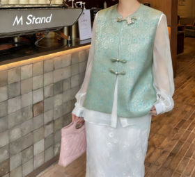 SC1H01 庭芜绿新中式圆领提花马夹