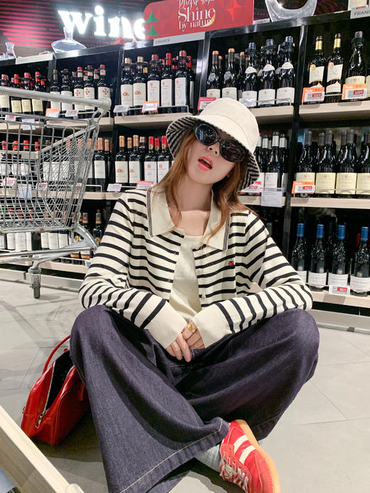 <曾小咸推荐>2.25现货秒杀 ！微信超特价！韩系翻领条纹针织衫 日常219.99 立减130 秒杀89.99！！ 商品图10