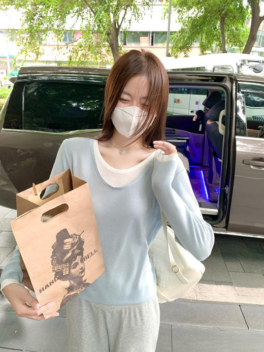 <曾小咸推荐>2.24现货秒杀 ！微信超特价！2色韩系撞色假两件长袖  日常119.99 立减60 秒杀59.99！！ 半身裙 秒杀79.99！！ 商品图6