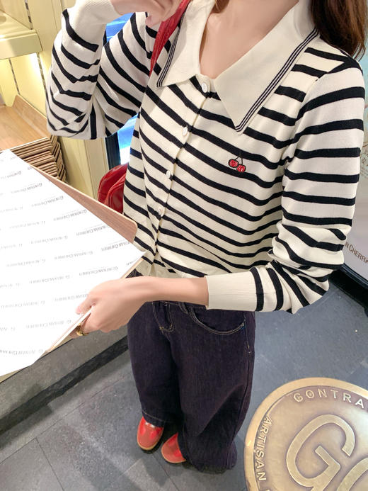 <曾小咸推荐>2.25现货秒杀 ！微信超特价！韩系翻领条纹针织衫 日常219.99 立减130 秒杀89.99！！ 商品图11